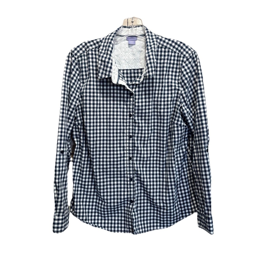 Laura Scott Blue/White Plaid Button Up Long Sleeve Shirt Size XL